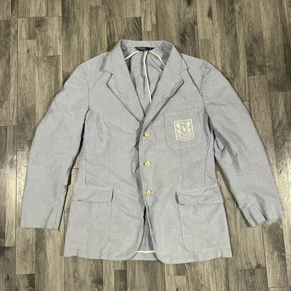 VTG Polo Ralph Lauren Cotton Chambray Sports Coat Blazer Size 40 S Made in USA
